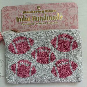 NWT Handmade in India Pink Football Beaded Travel pouch Viral TikTok SHIPS FAST